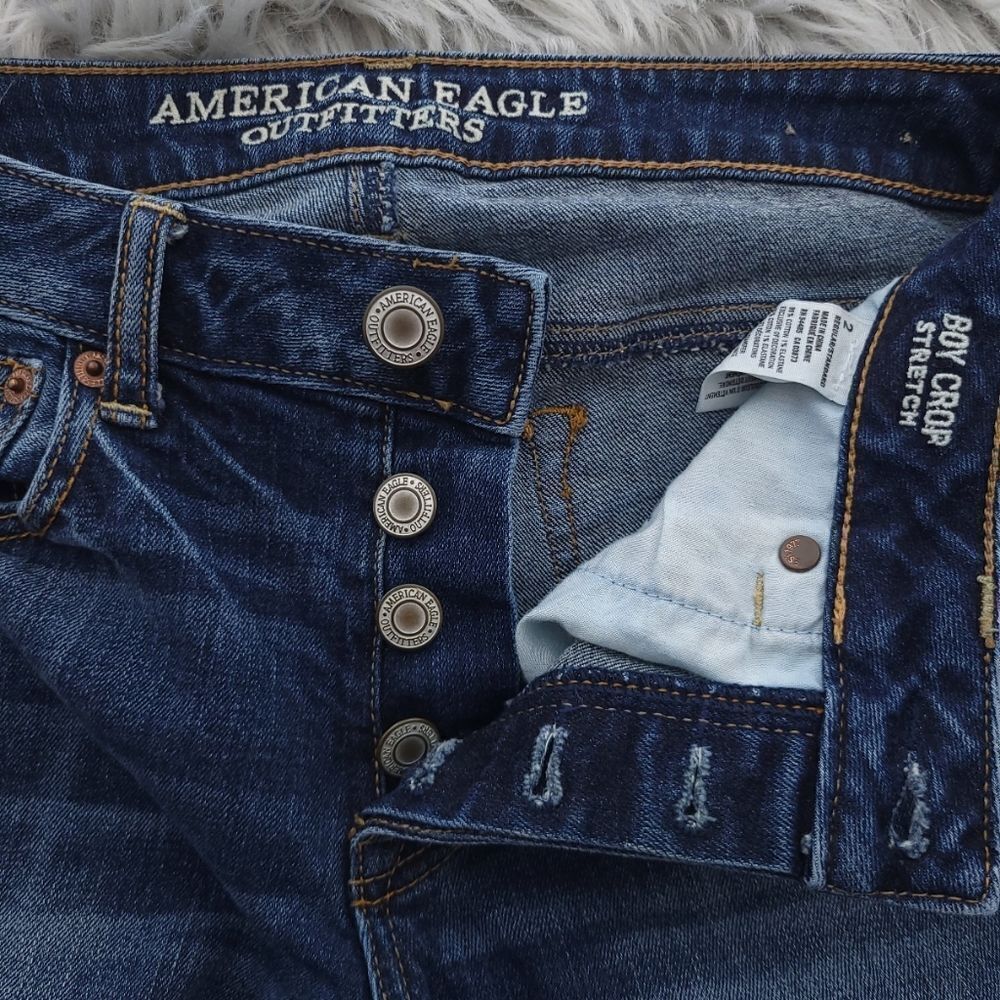 American Eagle Boy Crop Stretch Solid Blue Button… - image 7